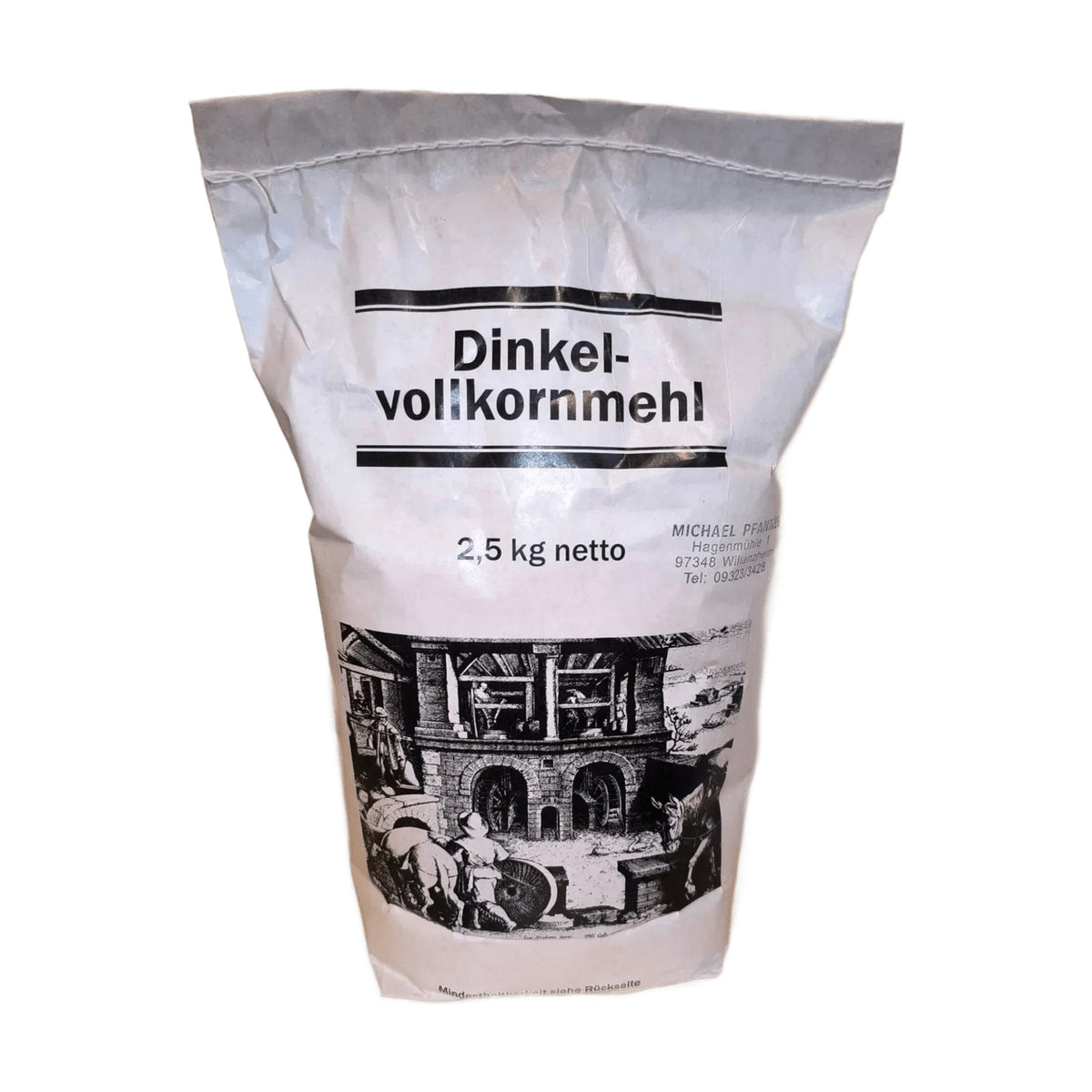Sack Dinkel-Vollkornmehl 2,5 kg von der Hagenmühle Michael Pfannes in Willanzheim