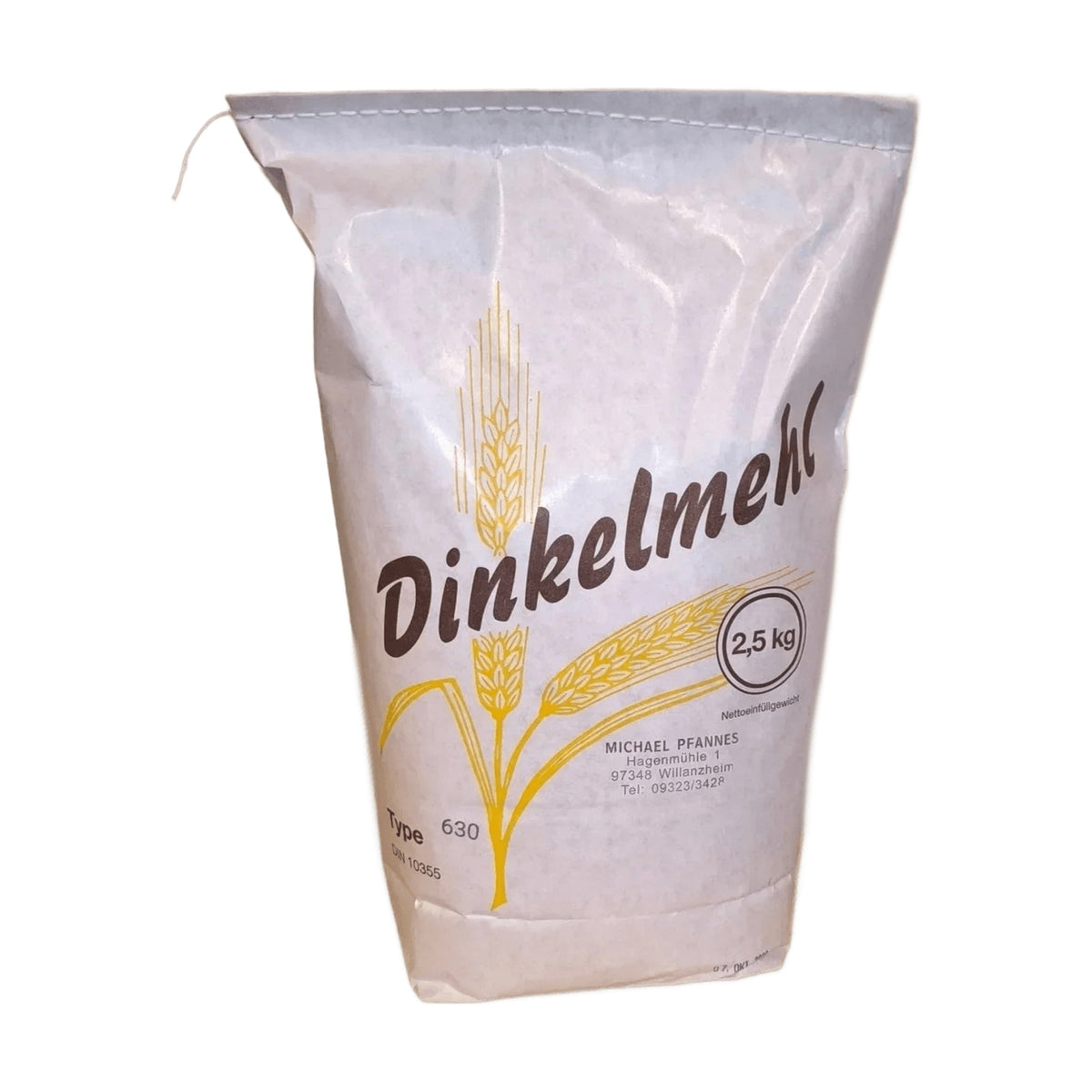 Sack Dinkelmehl Type 630, 2,5 kg, von der Hagenmühle Michael Pfannes in Willanzheim