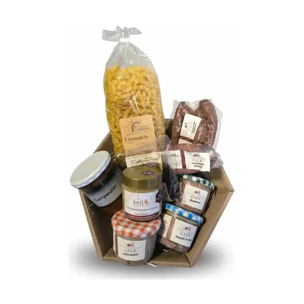 Geschenkkorb Regional mit Nudeln, Honig, Wurst im Glas und Aufstrichen
