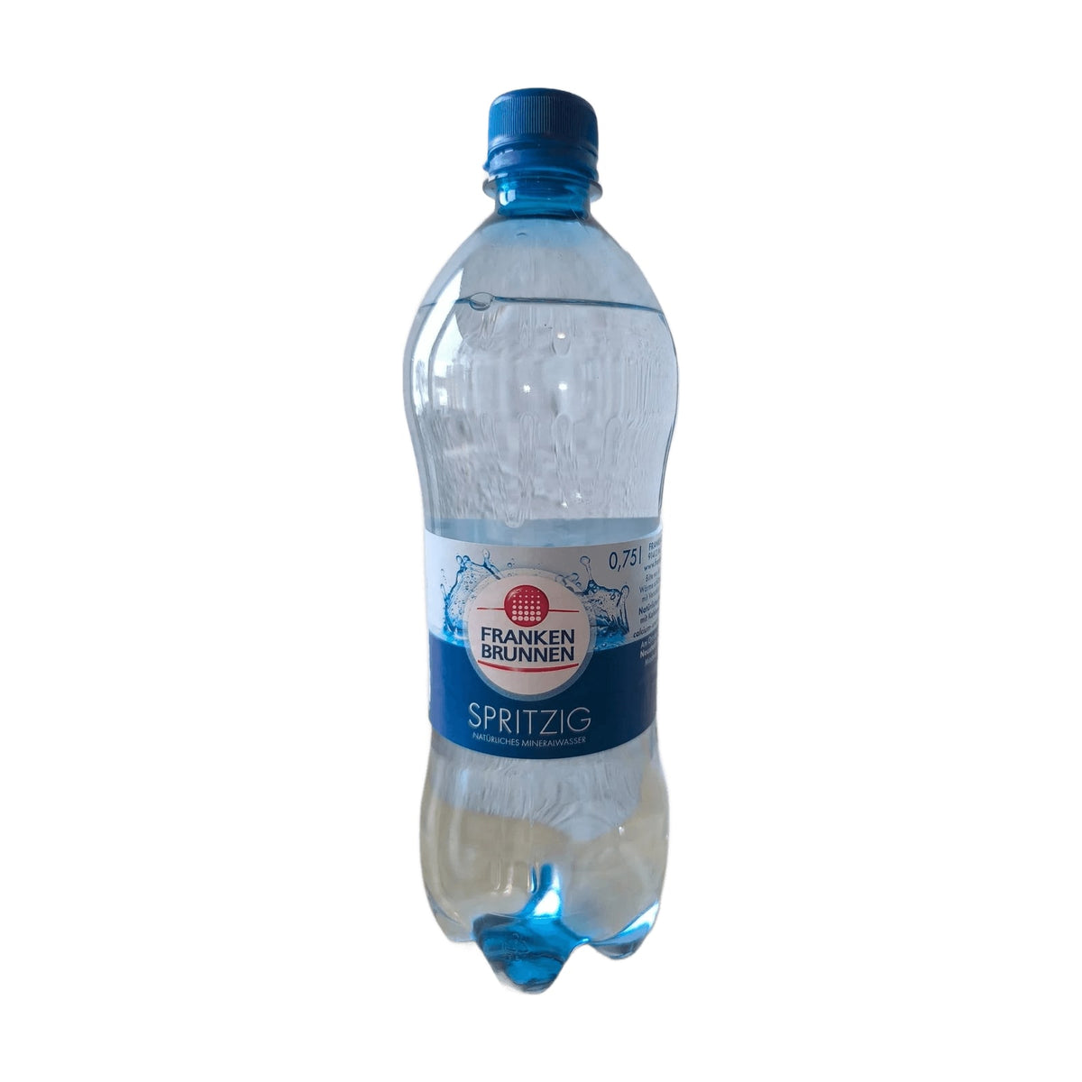 Flasche Frankenbrunnen Mineralwasser spritzig mit blauem Deckel