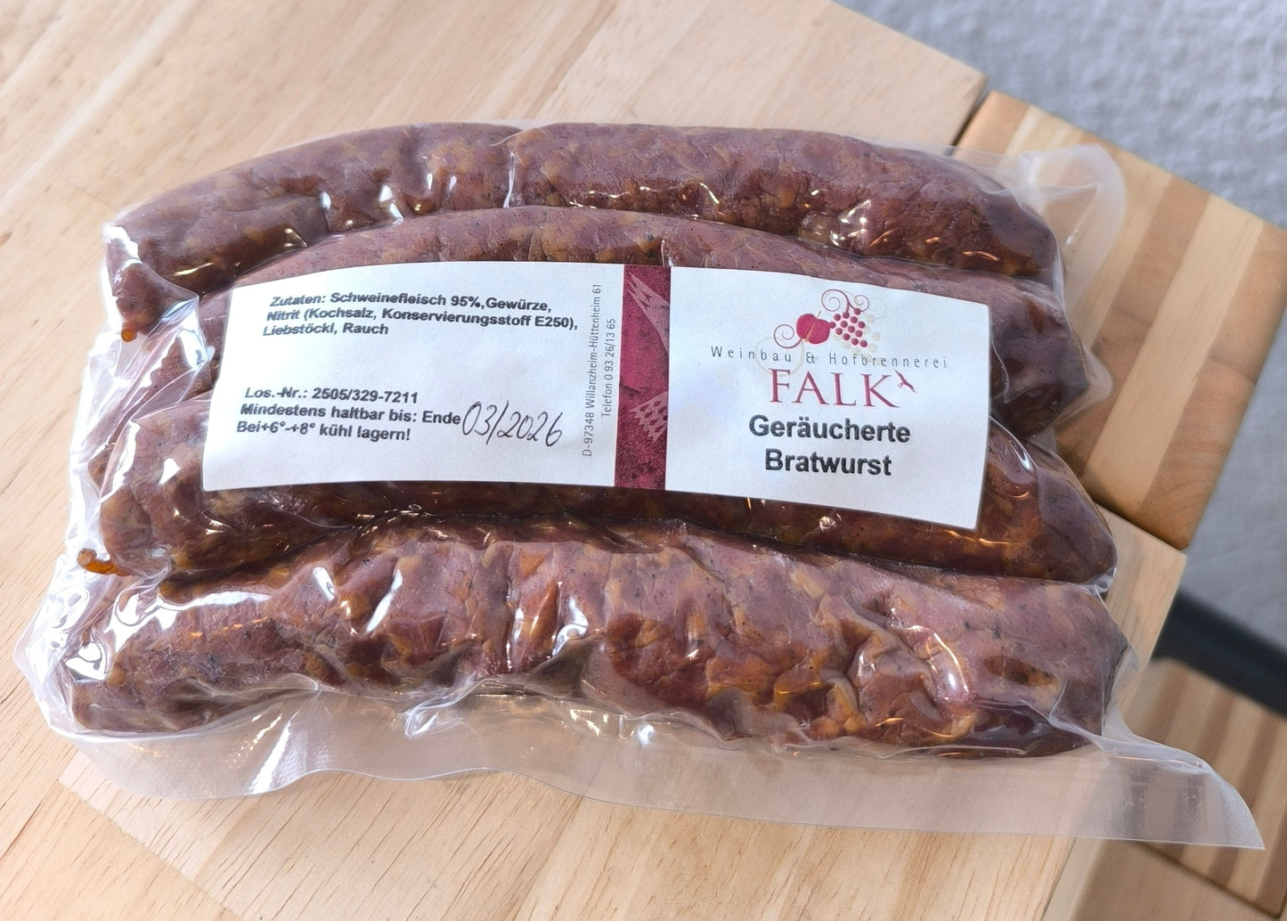 Geräucherte fränkische Bratwurst Falk Hüttenheim 2 Paar