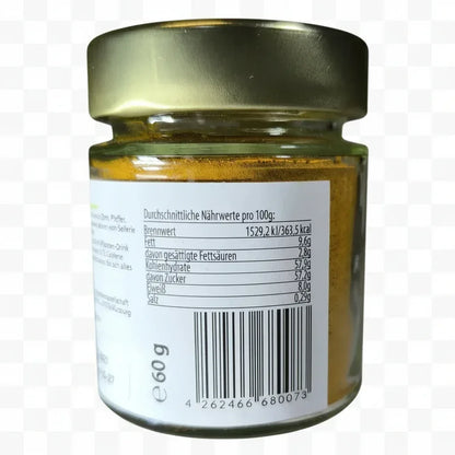 Rückseite des Glases Goldene Milch mit Nährwerttabelle und Barcode