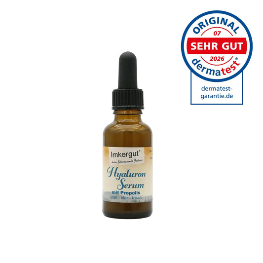 Imkergut Hyaluron-Serum mit Propolis, 30 ml Flasche mit Dermatest-Siegel