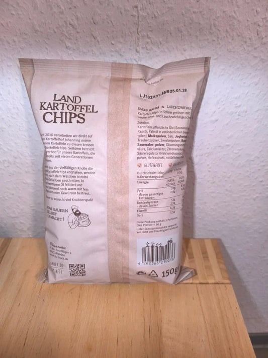 Landkartoffel Chips Sauerrahm & Lauchzwiebel 150g | Aus dem Kessel - Bienenhof-Keil-Shop