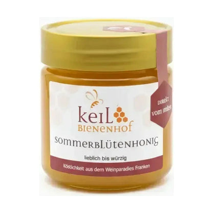Glas Sommerblütenhonig vom Bienenhof Keil, lieblich bis würzig