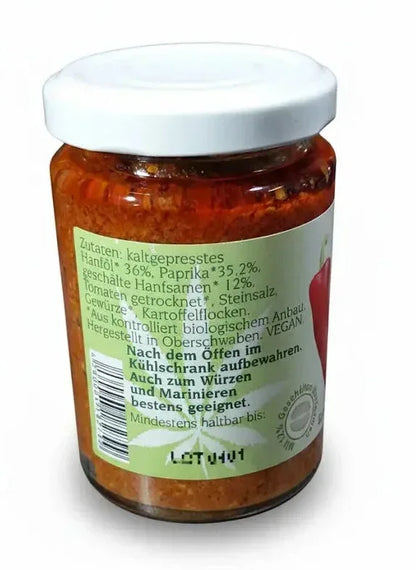 Glas CHIRON Hanf-Pesto Pikant, Seitenansicht mit Zutatenliste