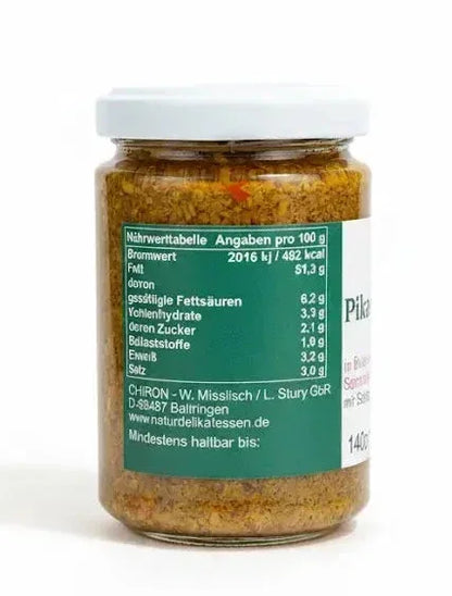 Glas CHIRON Basilikum-Pesto, Rückseite mit Nährwerttabelle