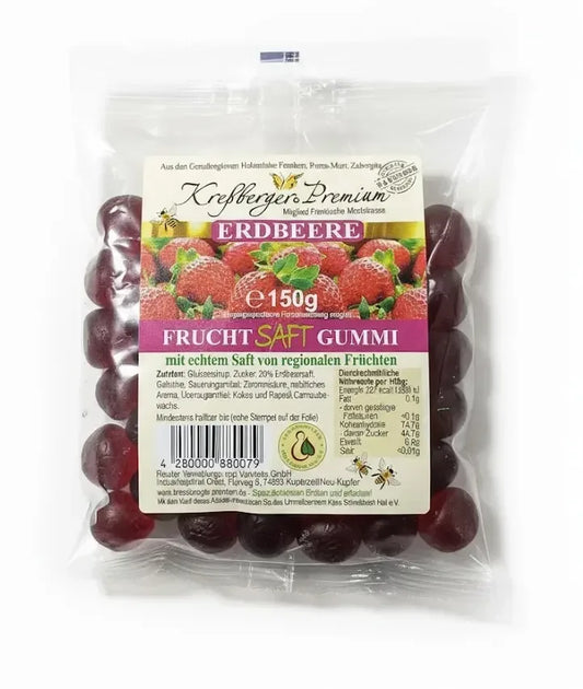 Kressberger Premium Erdbeere Frucht Saft Gummi 150g - Bienenhof-Keil-Shop