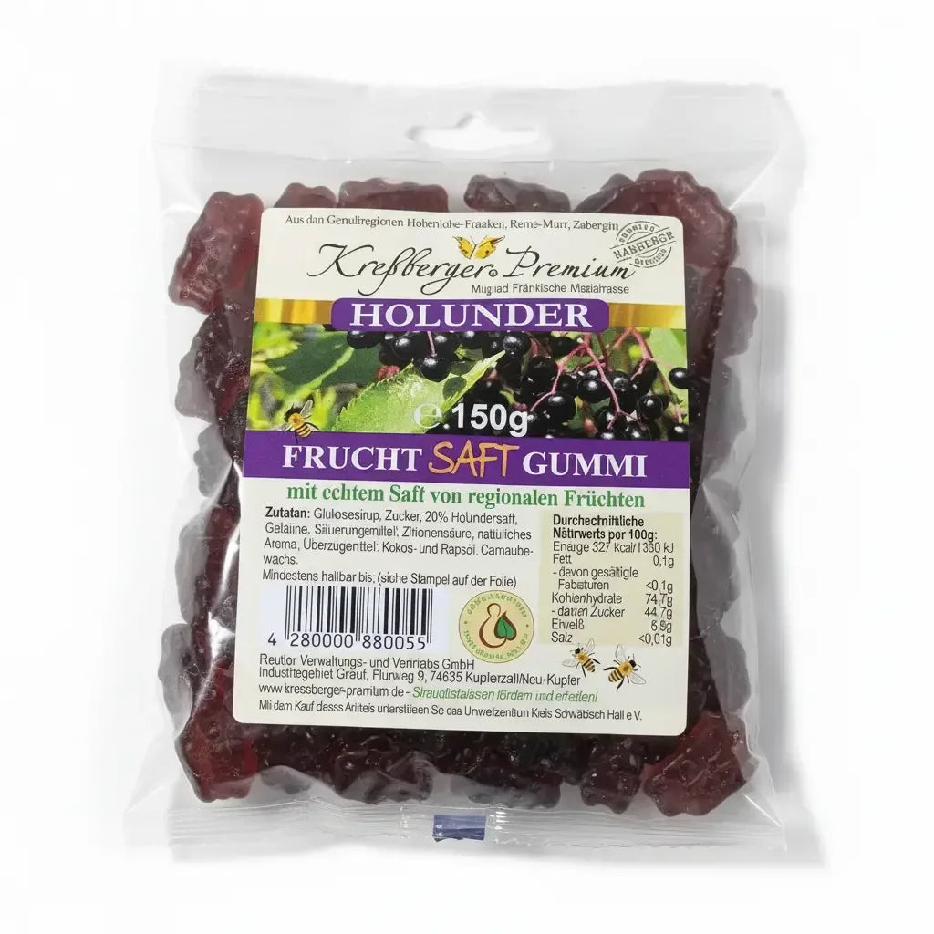 Kressberger Premium Holunder Frucht Saftgummi 150 g - Bienenhof-Keil-Shop